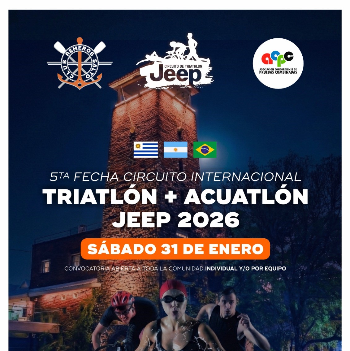 La 5ª fecha del Circuito Internacional de Triatlón + Acuatlón Jeep 2026 será en Salto