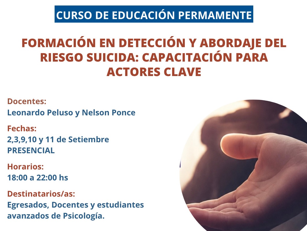 Formación en detección y abordaje  del "riesgo suicida" en septiembre