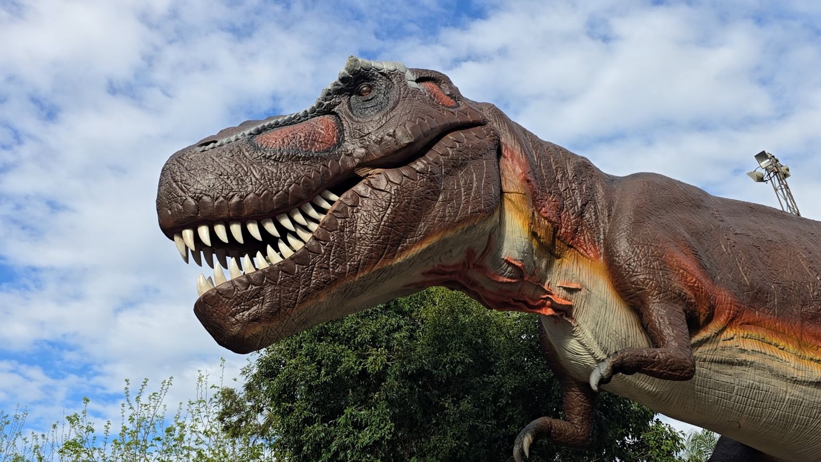 “Dino Aventura” se instala en el Parque Harriague y ofrece recorridos guiados con imágenes de dinosaurios a escala real