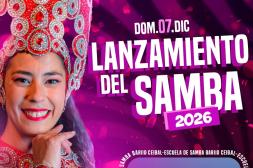 Domingo 7 con la presentación de la escuela de samba Barrio Ceibal 