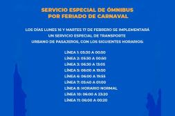 Habrá servicio especial de  ómnibus por feriados de carnaval