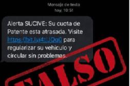 Sucive alerta por mensajes falsos  sobre deudas de patente y multas