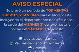 Inumet actualizó el aviso especial por “tormentas  fuertes y severas”