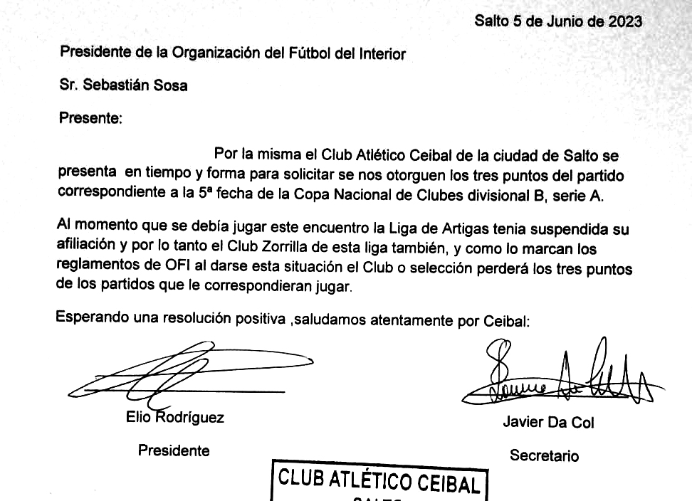 OFI no se expidió sobre el partido Zorrilla-Ceibal  pero fijó la última fecha