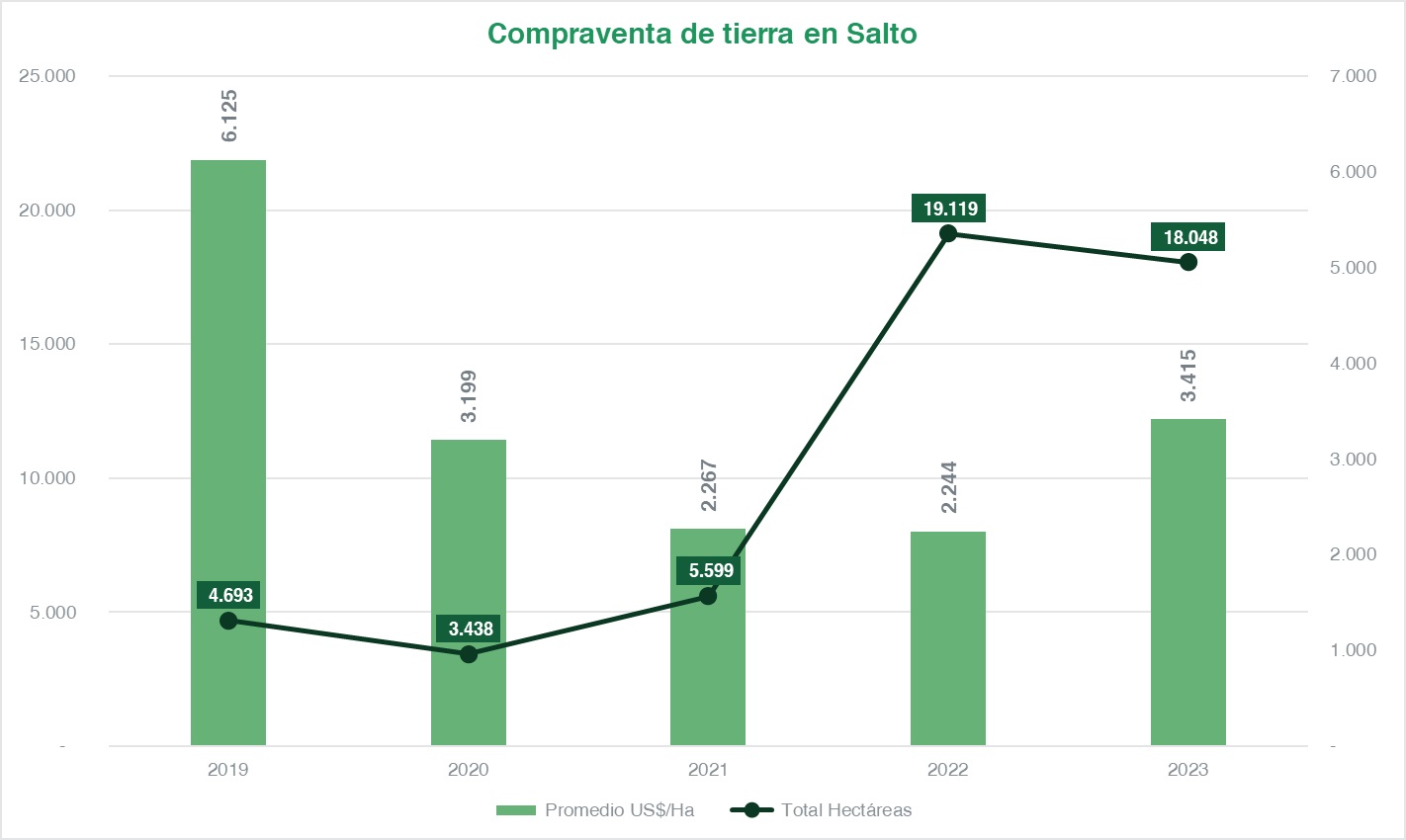 Valor promedio de la tierra en Salto subió un 52% en 2023