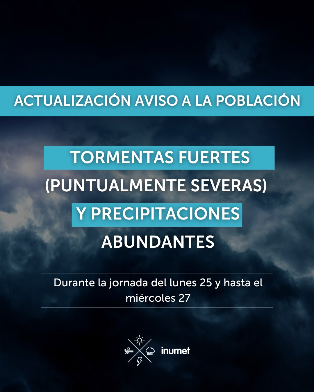 Inumet mantiene aviso especial por  tormentas hasta mañana miércoles