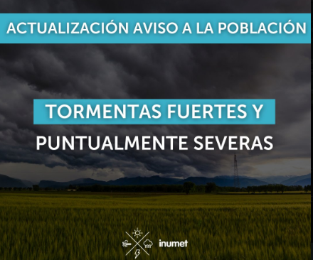 Inumet actualizó aviso por tormentas fuertes y severas