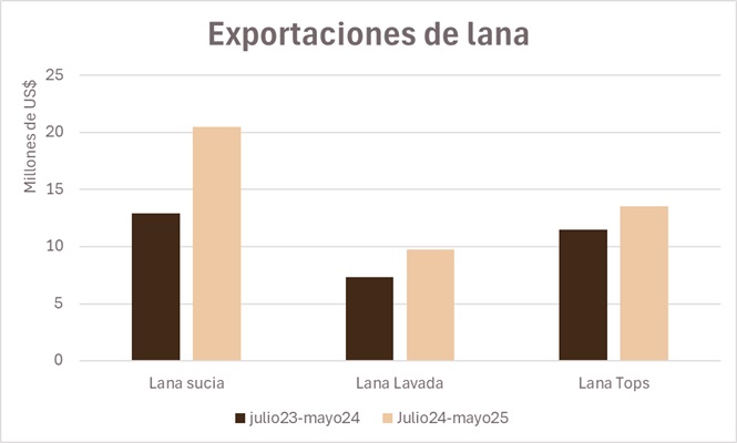 Exportaciones de lana crecieron 38% en volumen hasta mayo