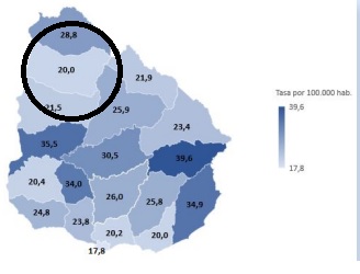 Salto entre los departamentos con  tasa más baja en suicidios en 2024